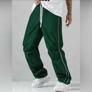 Deep Forest Green Wide Leg Track Pants - Y2K Streetwear Baggy Fit